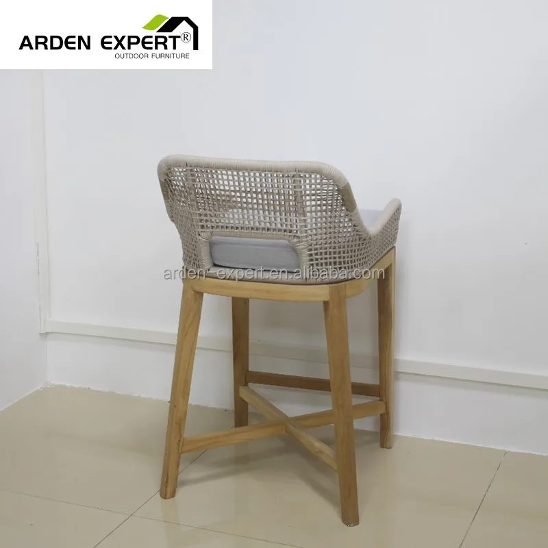 Resorts Restaurant Teak Counter Chair Home PubTeak Modern High Chair Wooden Terrace Bar Stool Outdoor All Weather Bar High Chair
