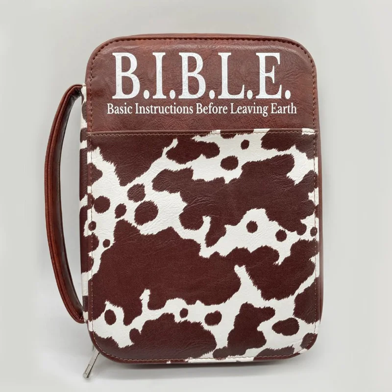 Wholesale Women Fabric Bible Case Zipper Multi Pocket Cowhide Leopard Leather Bible Cover