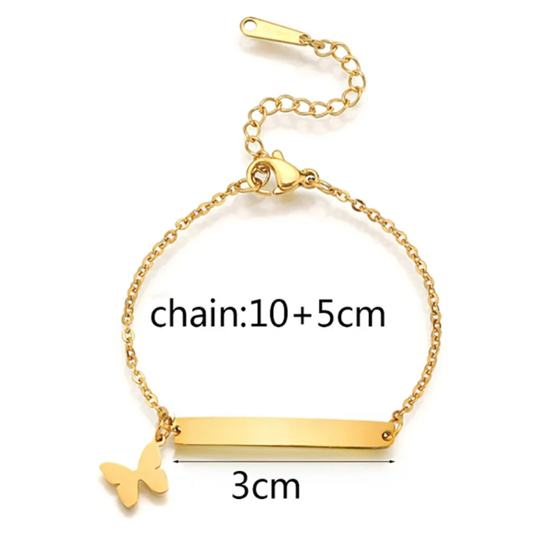 Baby Kid Children Jewelry Stainless Steel Bar Pull Chain Bracelet Adjustable Length Engraved Custom Name Slider Chain Bracelet