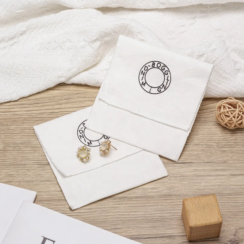 Custom Logo Recyclable Screen Printing Martin Square Bag Cotton Envelope Jewelry Pouch Pouches