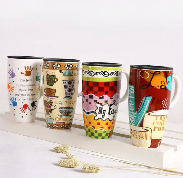 16oz Tall Coffee Mug Ceramic Wholesale Travel Mug with Lid Custom Coffee Mugs Holder Porcelain Camping Standard Advertising