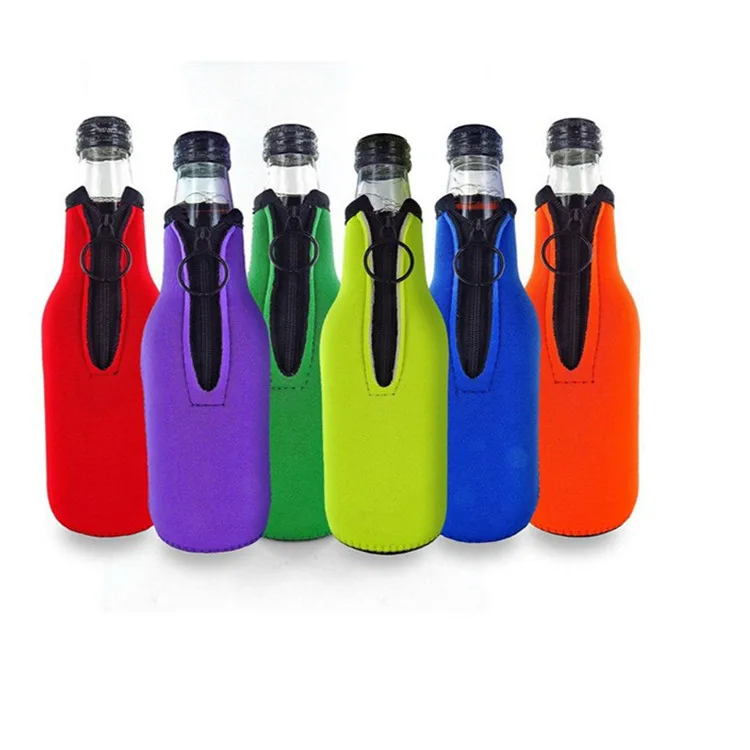 Custom neoprene black beer bottle sleeve top zipper 550ml water wine champagne drink cooler coozies for bottles