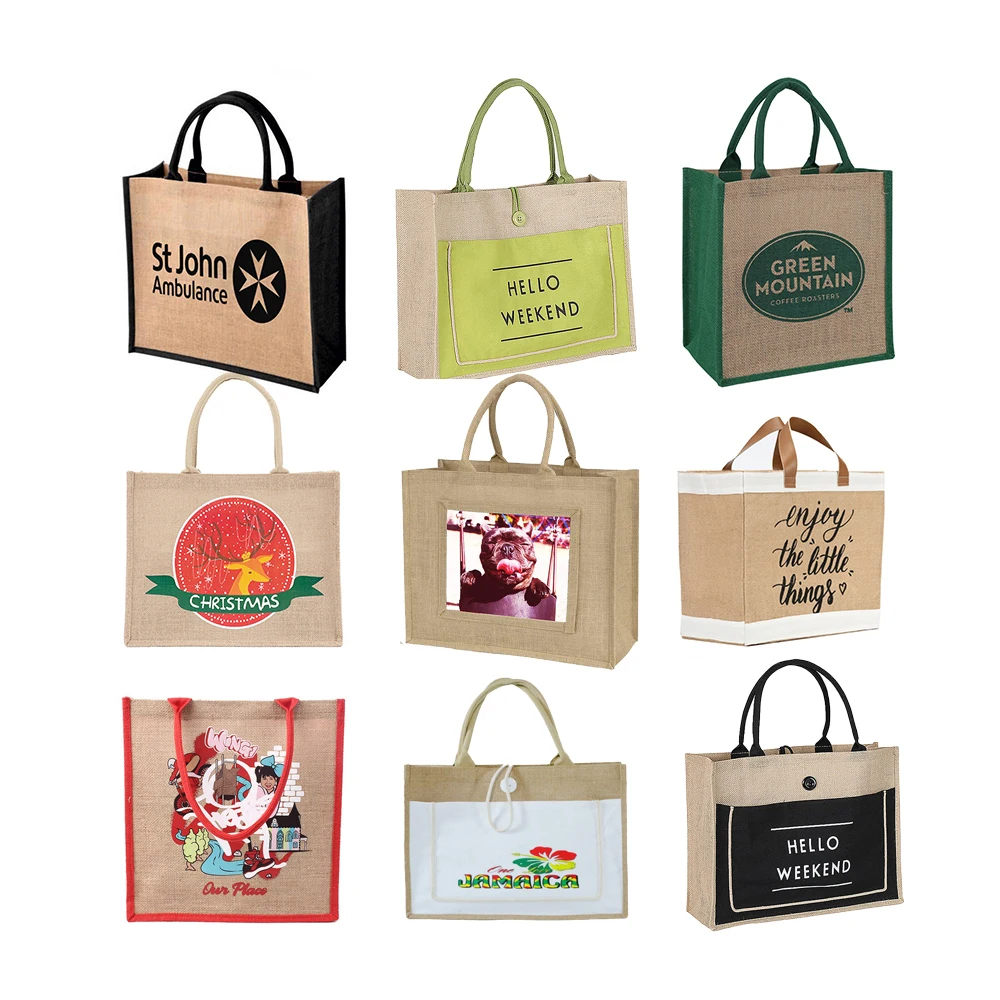 Wholesale Plain Hessian Shopper Bag Custom Printed Large Natural Eco Friendly Burlap Jute Shopping Bag With Logo