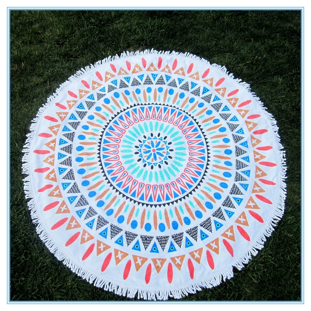 Personalized Quick Dry Beach Towel Round Tassel Beach Towel Custom Logo Sand-Free Circle Beach Towel