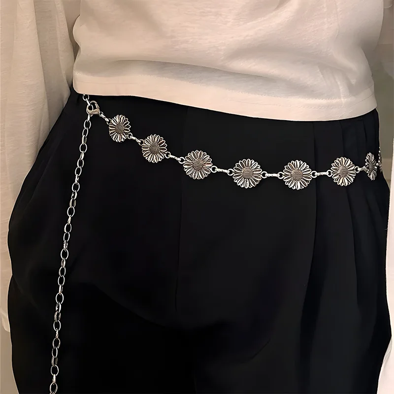 2024 Vintage Metal Sunflower Waist Chain Women New Summer All-Match Dress Design Decorative All-Match Dress Metal Belts