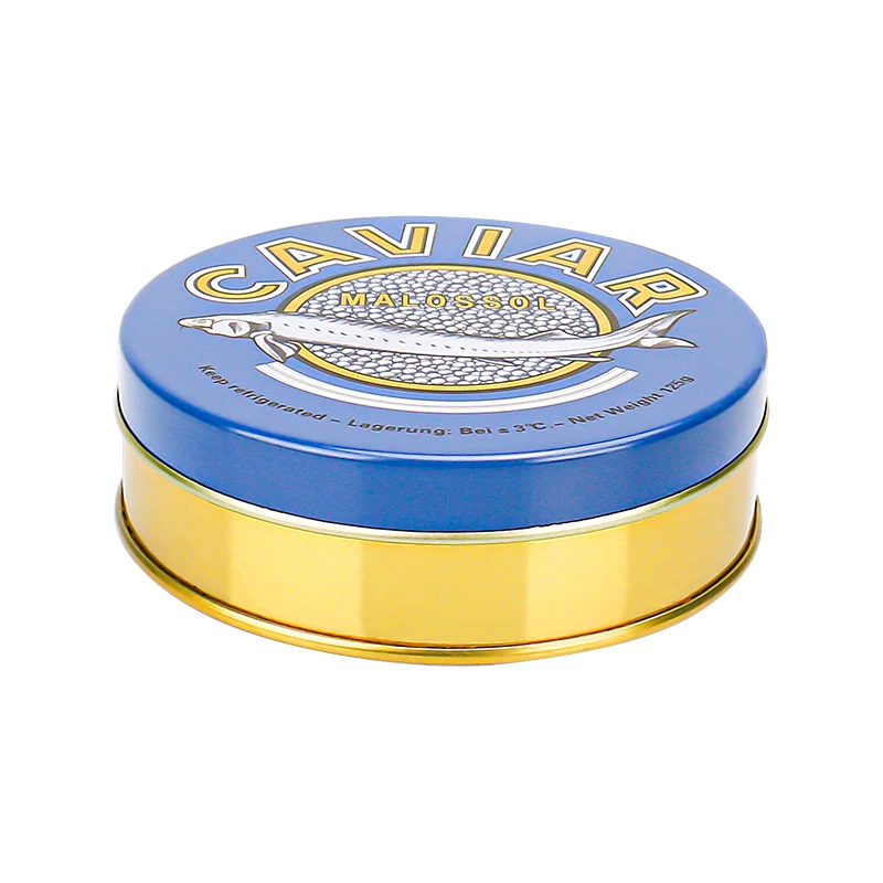 Factory custom metal tin box round caviar food packaging tin can