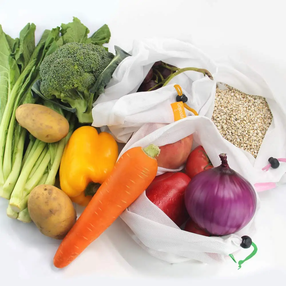 3 sizes 15 pcs one set  reusable eco-friendly see through fruit vegetable mesh grocery bags for supermarket