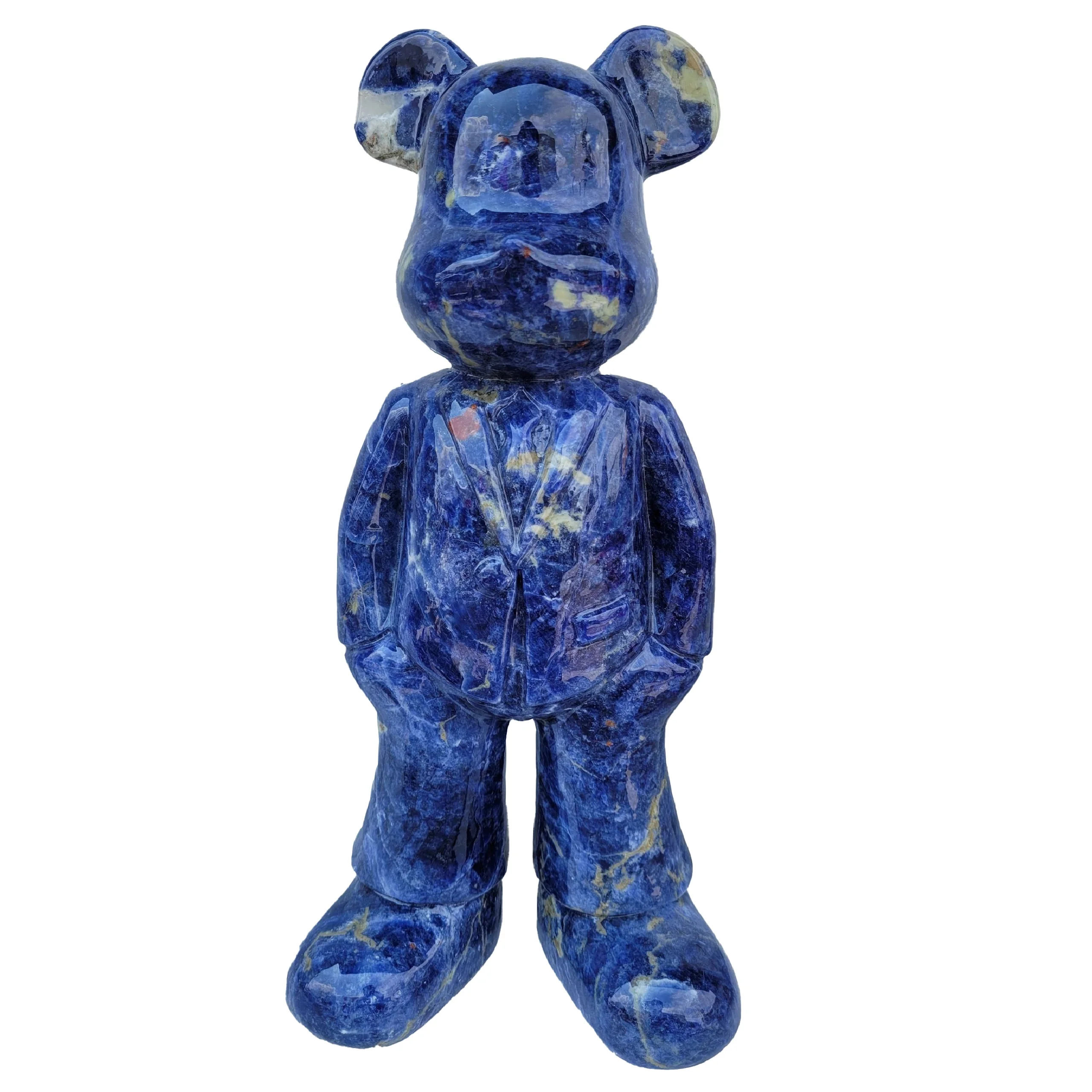Home Blue Luxury Marble Stone Caving Furnishing Hot Customized Size Marble Stone Violent Bear Ornaments Hot Sale Marble Statues