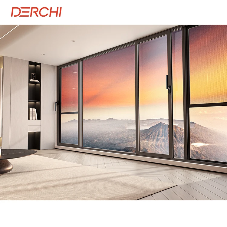DERCHI NFRC American Standard Hurricane Impact Aluminum Picture Windows Double Glazed Panoramic View Aluminum Sliding Windows