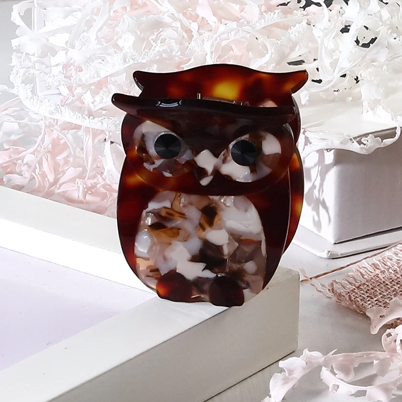 2022 New Design cartoon custom owl pattern fashion hair claw clip cellulose acetate hair clamp clip for girl