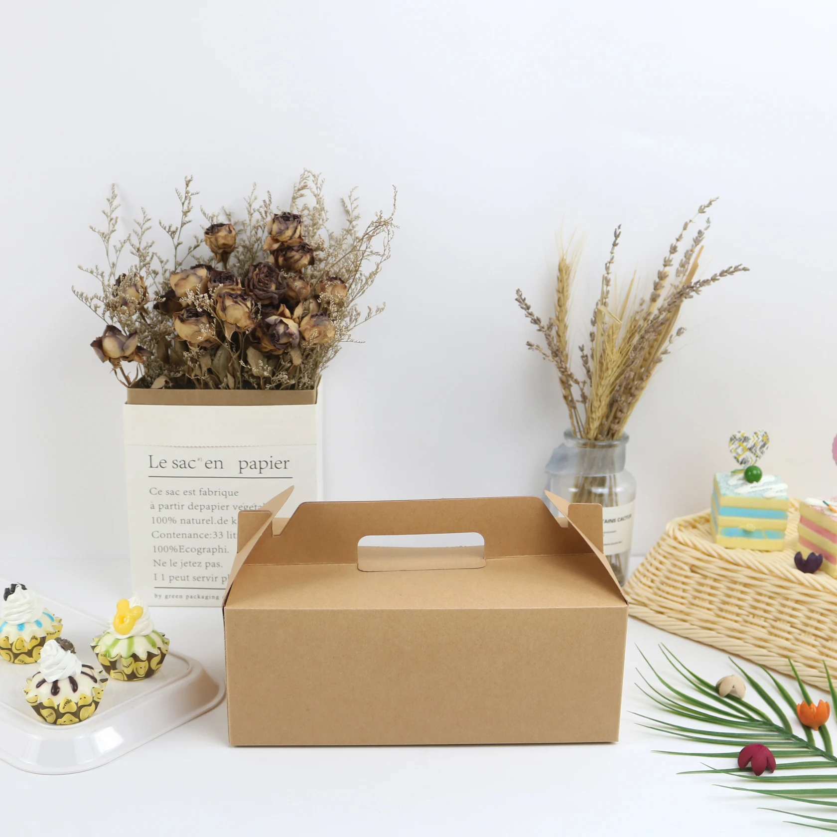 Kraft paper rectangle tall cake delivery boxes with window