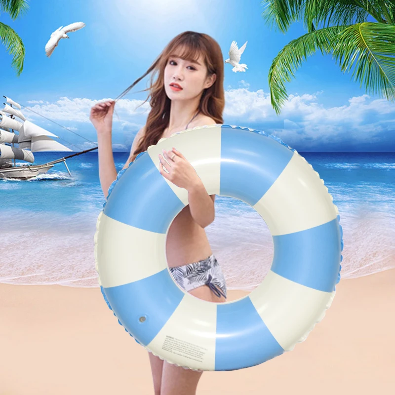 PVC Inflatable Swimming Ring Retro Striped Swim Floating Underarm Ring Summer Pool Floats With Handles For Beach Outdoor Party