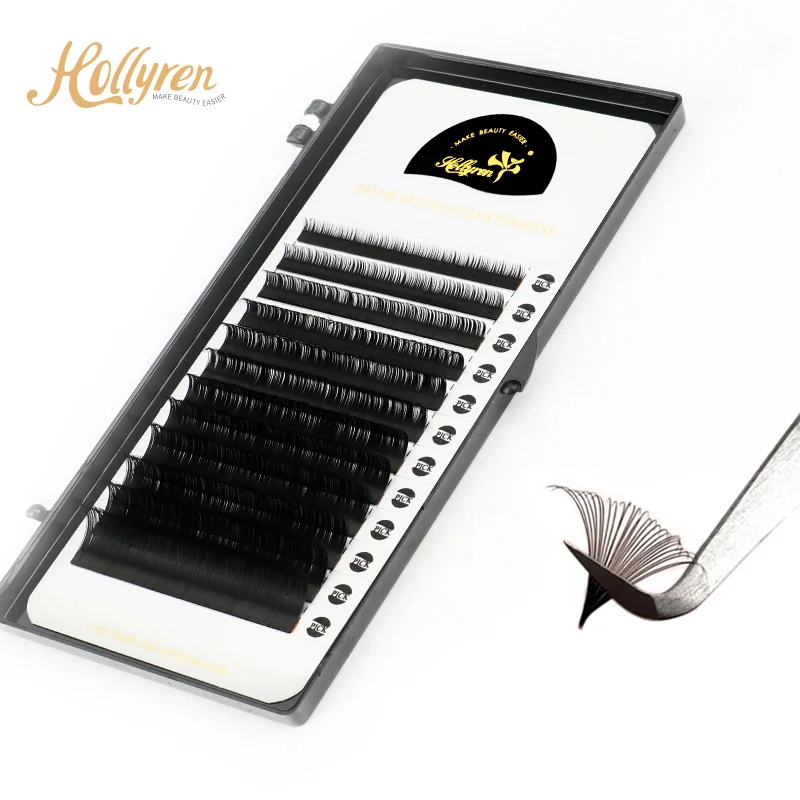 Hollyren Professional 0.5 Sec Easy Fan Faux Mink Volume Eyelash Extensions Handmade Fans Loose Promade Volume 0.05 Sec Easy Fan