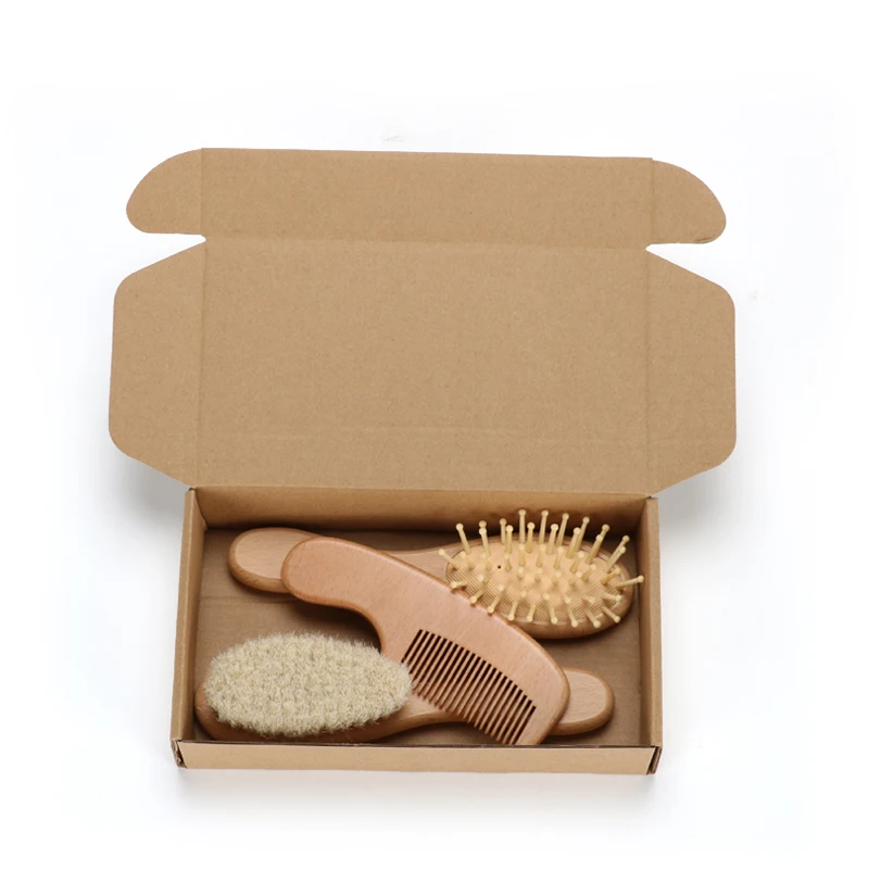 Abeis Factory Direct Sale Natural Goat Baby Brush Newborn Comb Hair Baby Wooden Baby Brush And Comb Set