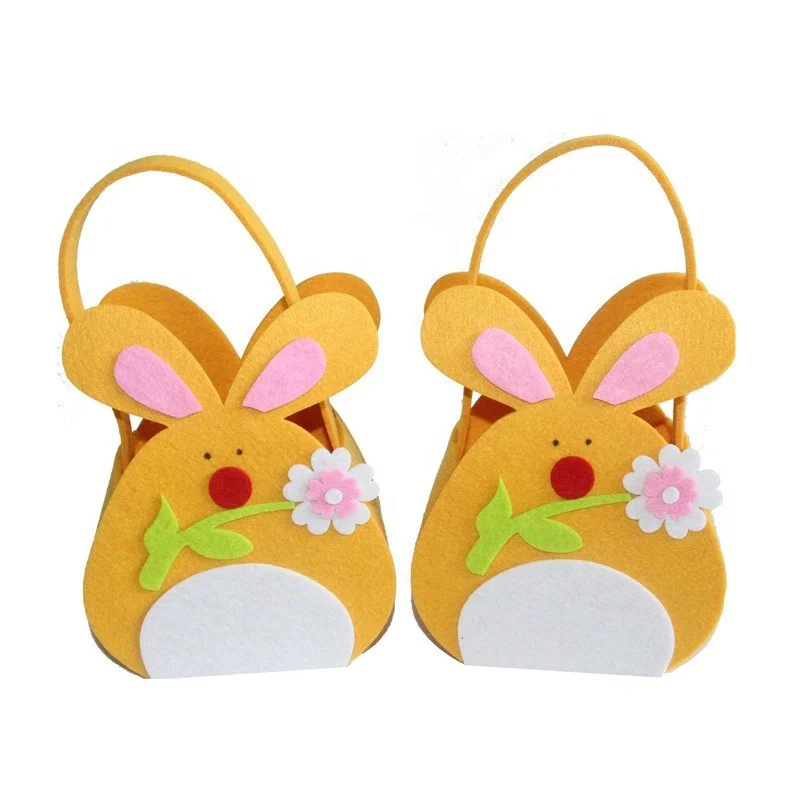 2024 Custom Easter Party Decoration Candy Gift Bags For Kids Flower Easter Tote Bags Felt Bunny Easter Basket With Handle