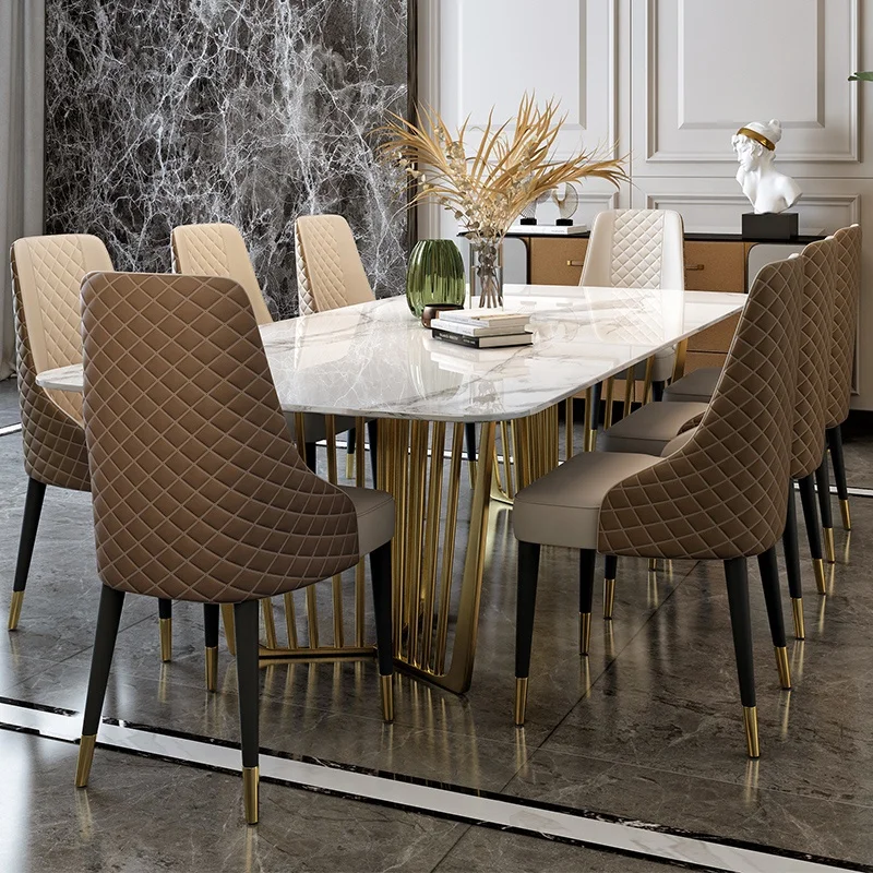 Modern stainless marble Dining Table Set with 6 chairs  8 chairs Benches  living room furniture dining table set