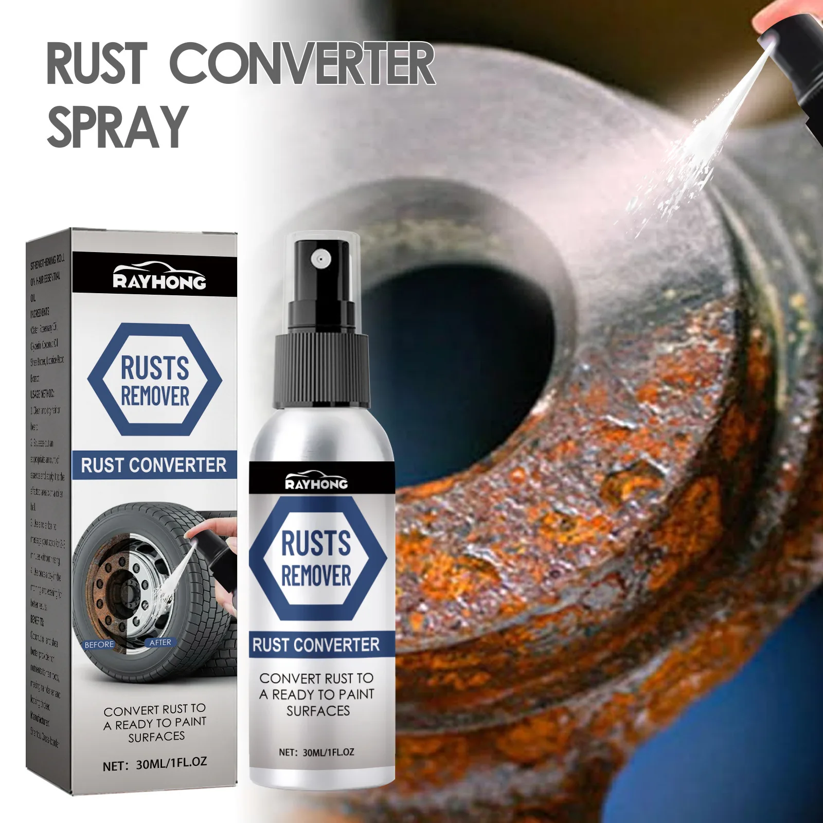 Rayhong Anti-rust conversion Agent Spray Automobile wheel hub tire rim door lock cleaning rust remover lubricant