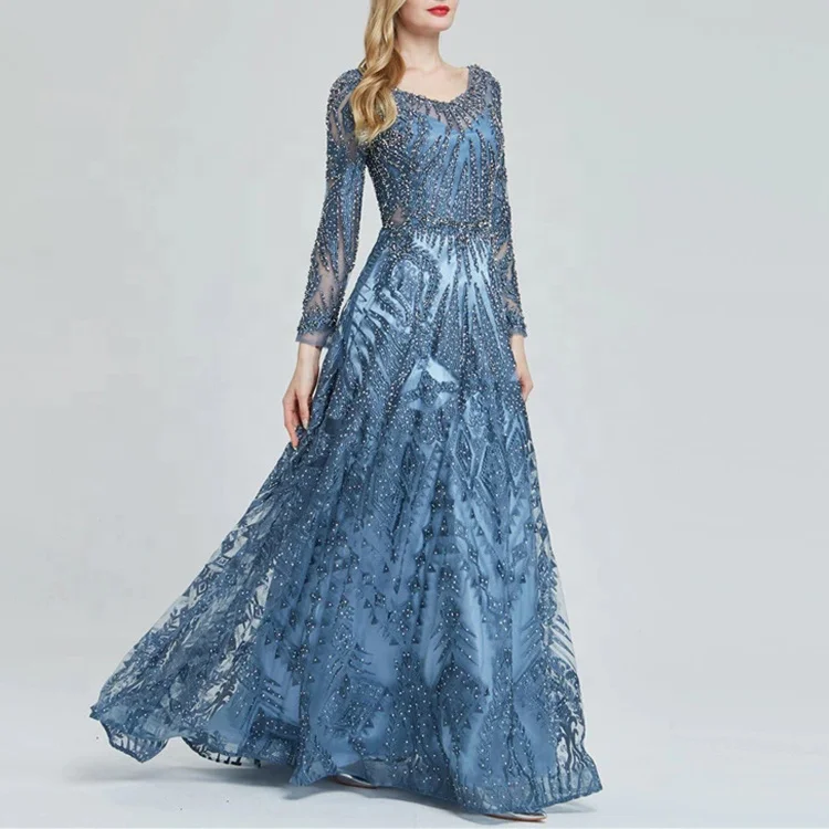 New Design Evening Dresses Lace Beaded Plus Size Party Muslim Dress