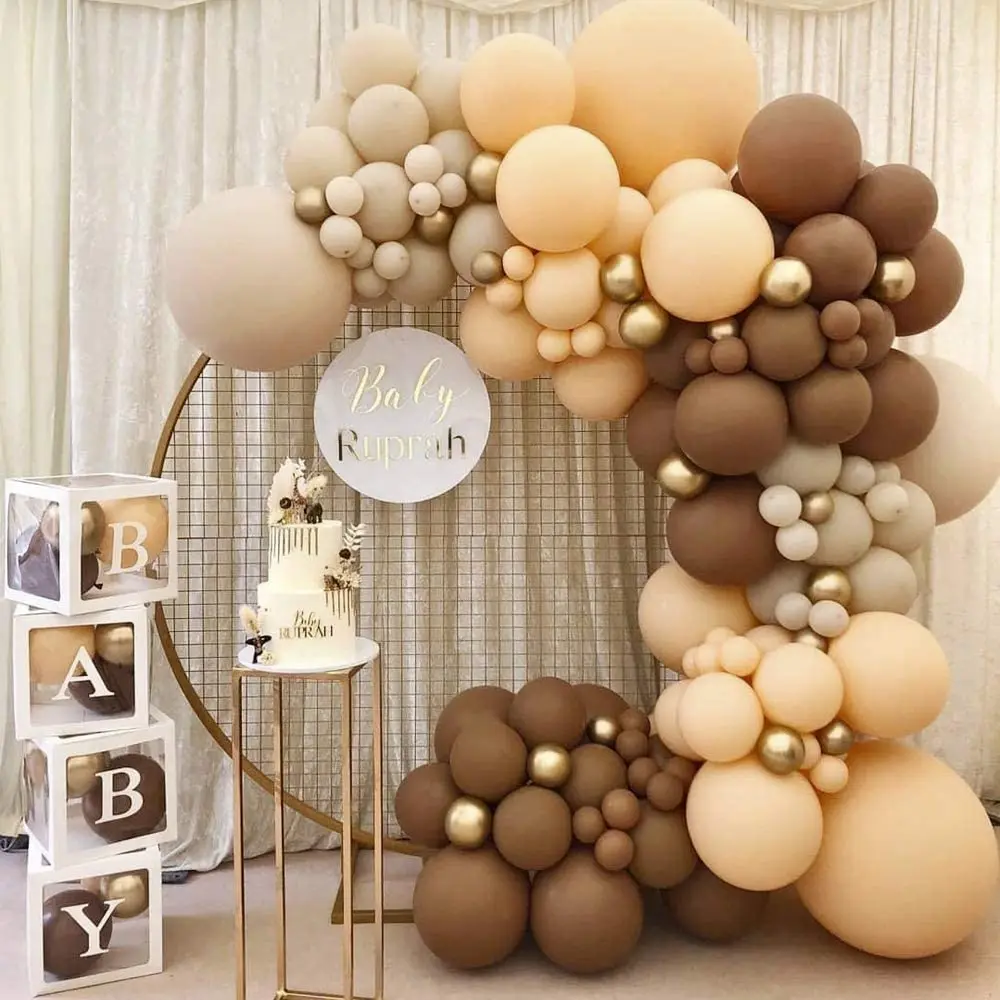 Retro Coffee Balloons Arch Kit Brown Skin Color Latex Garland Balloons Baby Shower Supplies Backdrop Wedding Party Decor