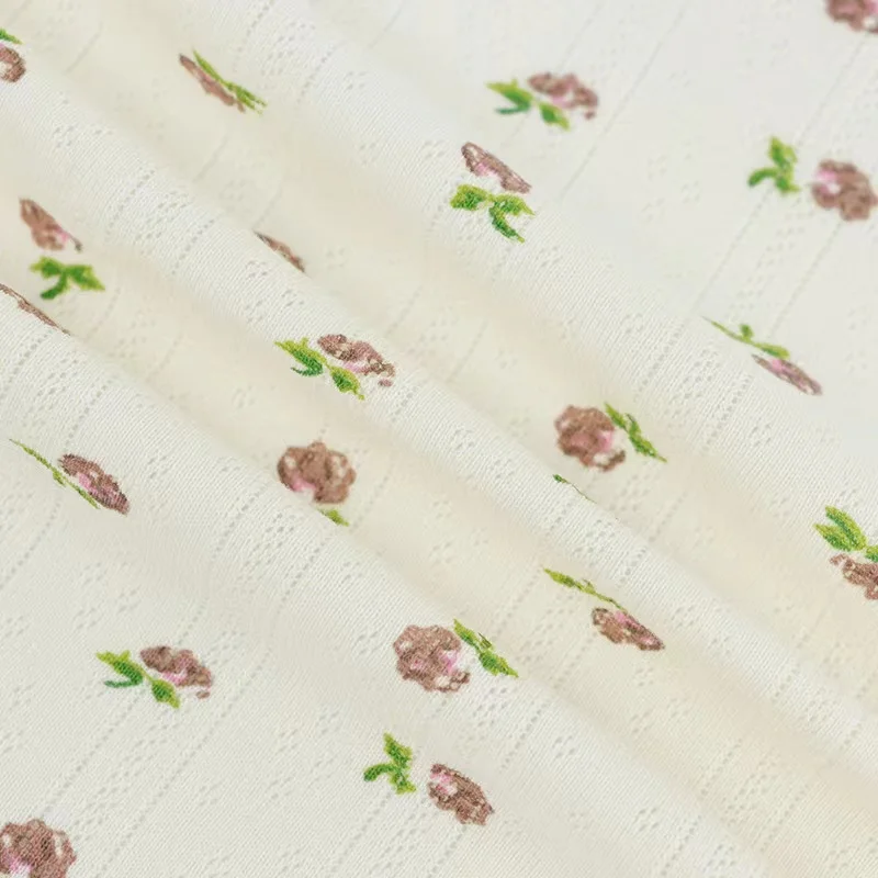 Boran Textile 100% Organic Cotton Knit Pointelle Fabric Elastic Custom Rib Knit Floral Digital Print Jacquard Knitting Fabric