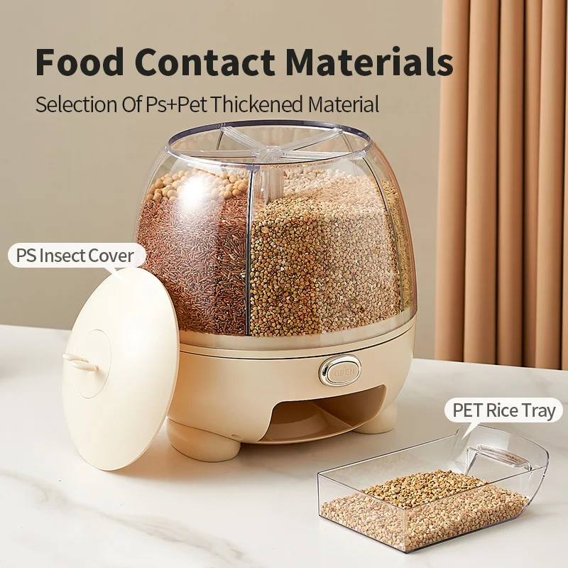 Best Sell 5-Grid Large Capacity Dry Silo Cereal Containers Food Storage Container Rotating Grain Cereal Rice Dispenser