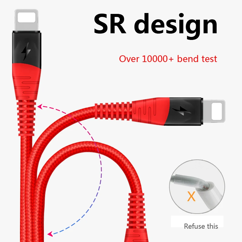 Сертифицированный CE двухцветный черный и красный 1 2 м oem длина высокое качество зарядный кабель для iphone