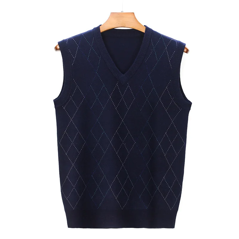 2024 Autumn and Winter New mens golf intarsia argyle v neck sweater vest Sleeveless jacquard knitted sweater vest