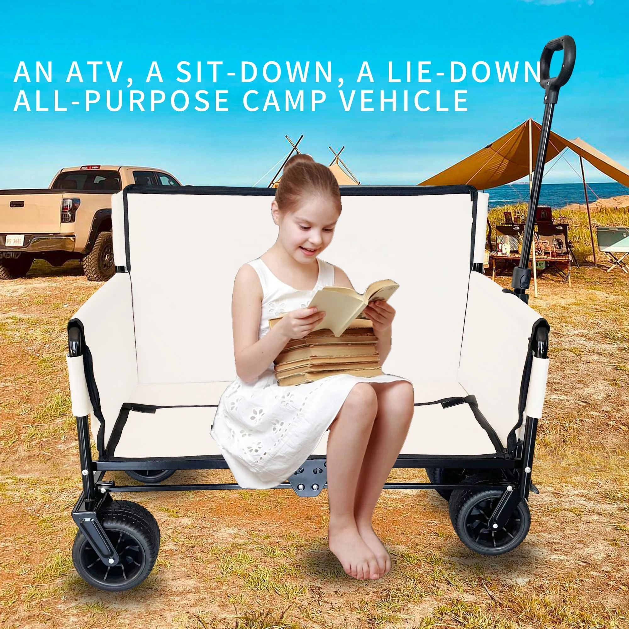 Outdoor wagon sofa folding camping sofa chair 4 wheel beach foldable wagon turn into sofa