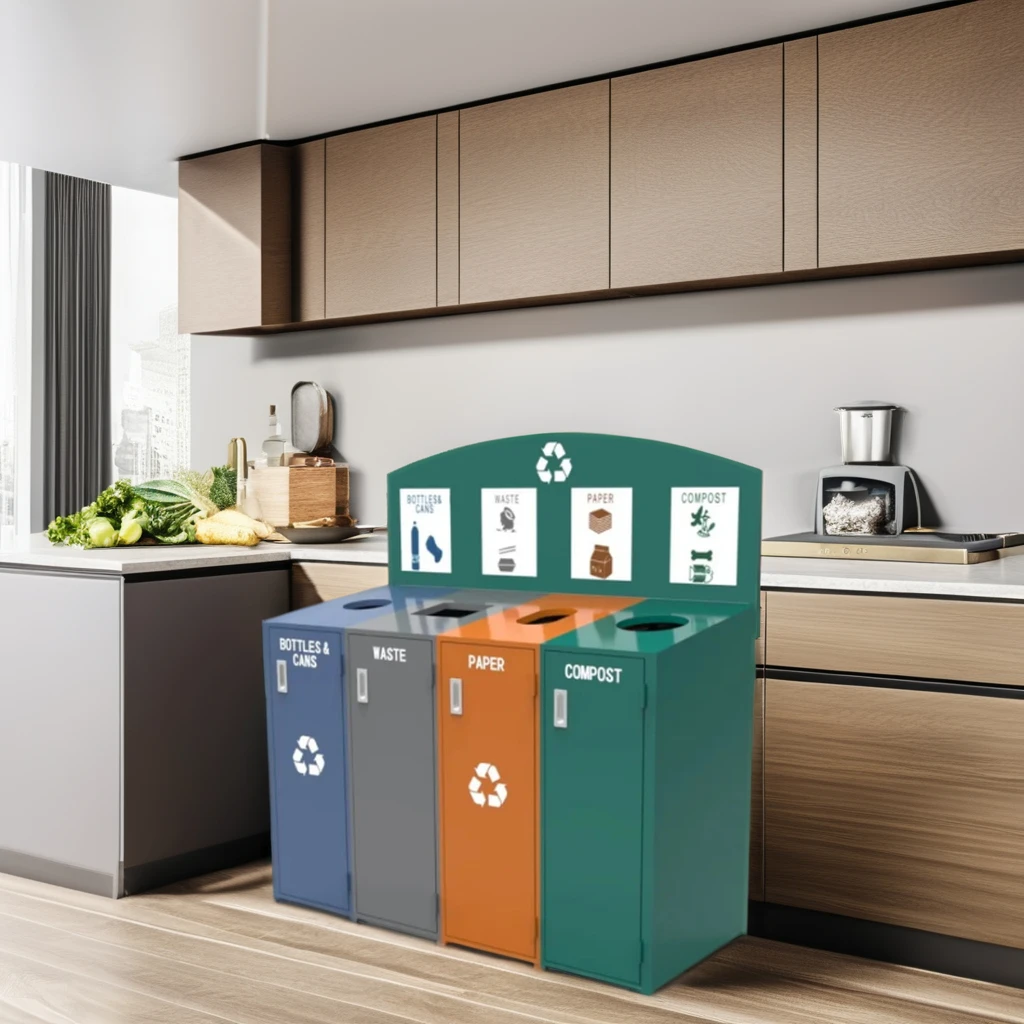 Outdoor Garbage  Inner Bucket Metal Park Recycling Bins Stainless Steel Dog Lock Animals Dustbin Trash Can Bin