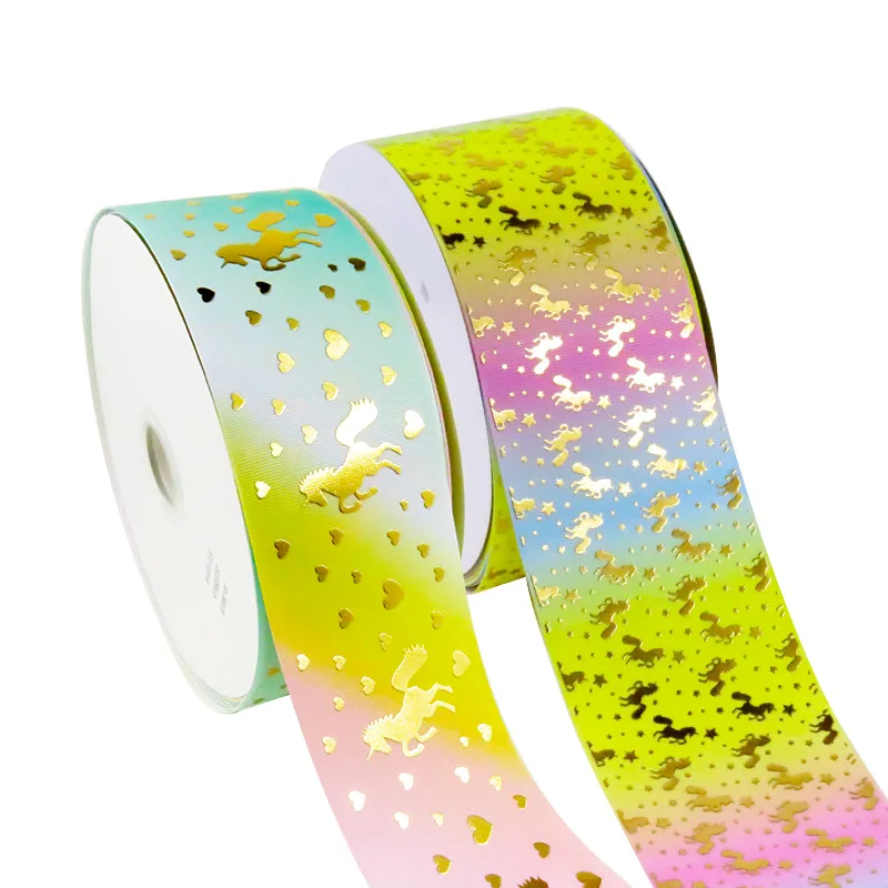 Wholesale Custom Hign Quality 3 inch 75mm Rainbow Printed Grosgrain Ribbon