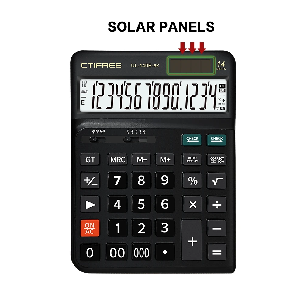 ctifree Large Keypad Large Screen Calculadora Dual Power Supply 14-digit Electronic Desktop Office Tablet Student Calculator