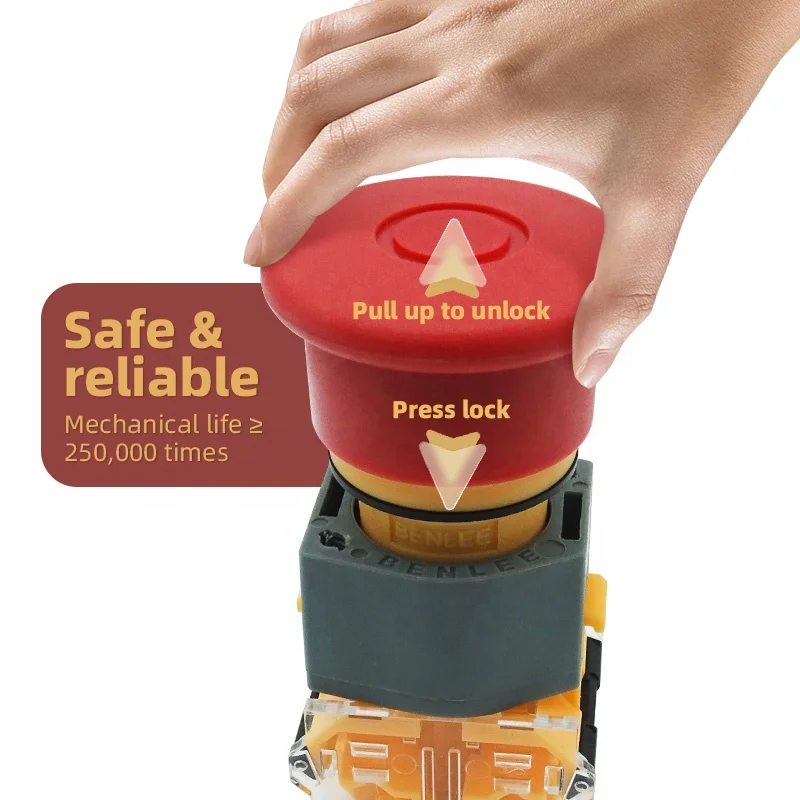 BENLEE Emergency Stop Button 22MM IP65 Waterproof Industrial Electrical Industry Self-Locking Scram Safety Stop Switch Button