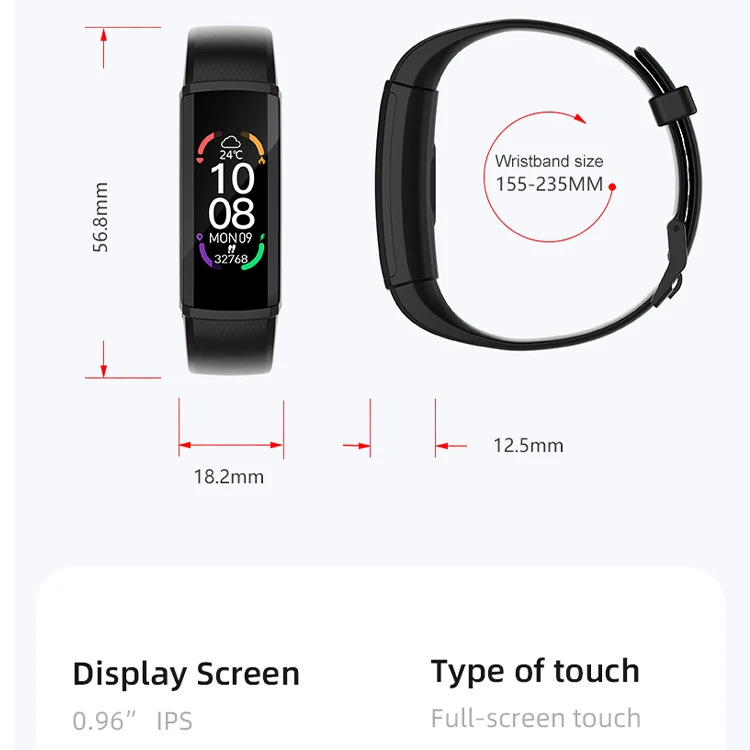 3ATM Waterproof Health Monitor Smart Wristband Y15 Watch Band 0.96 Inch IPS Color Wrist Bracelet for Men Women