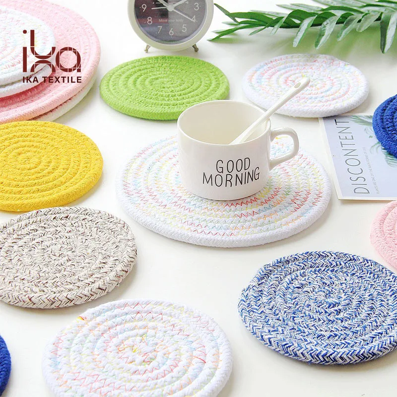 Kitchen Pot Holders Dinner Cotton Thread Weave Round Tables Mats Dining