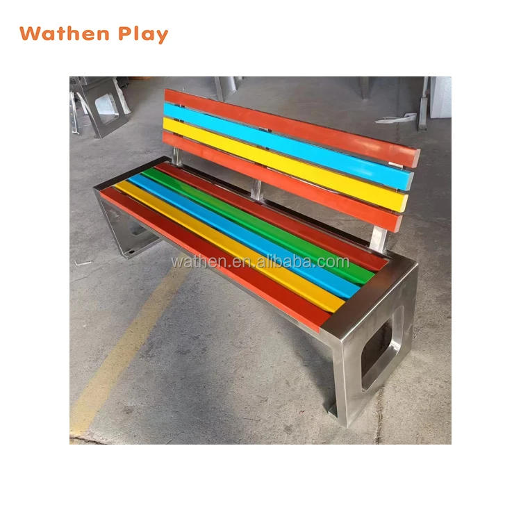 Modern Garden Wooden Benches Stainless Steel Outdoor Park Benches Metal Patio Bench