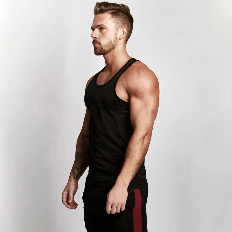 Sidiou Group Bodybuilding Tank Tops Men Mesh Sport Tank Top Fitness Sleeveless Tops Tee Slim Fit Muscle Vest