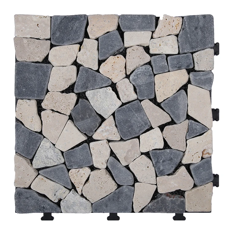 Outdoor travertine slab mosaic garden tile ,  DIY interlocking flooring natural stone decking