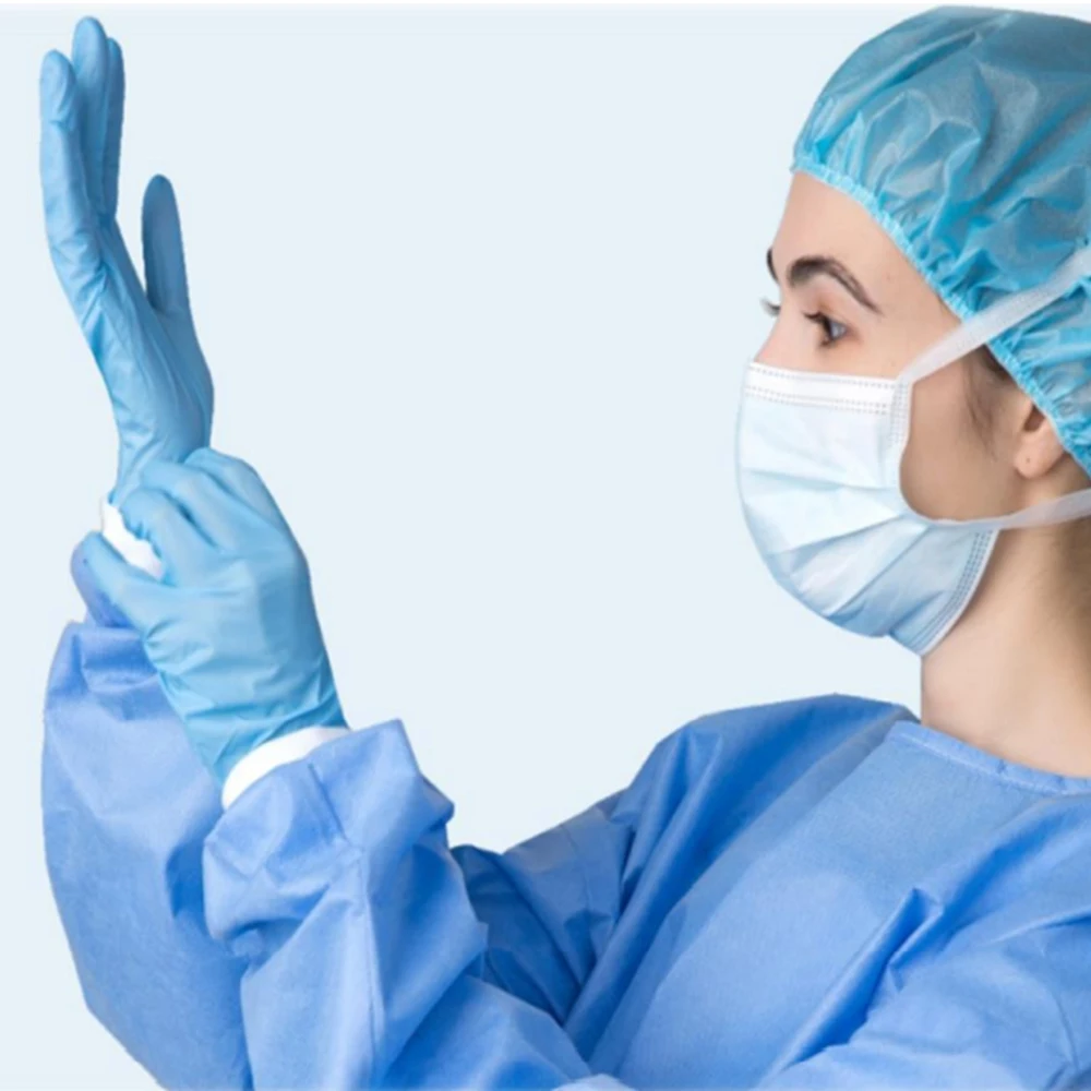 Waterproof blue Different sizes medical gloves nitrile