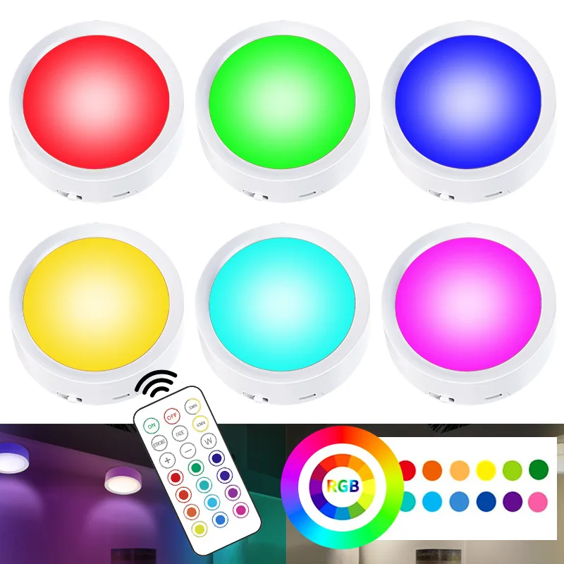 3pcs Pack Rechargeable RGB Wireless Remote Cabinet Lamp Sensor Lights Dimmable LED Night Light for Kitchen Reading Bedroom