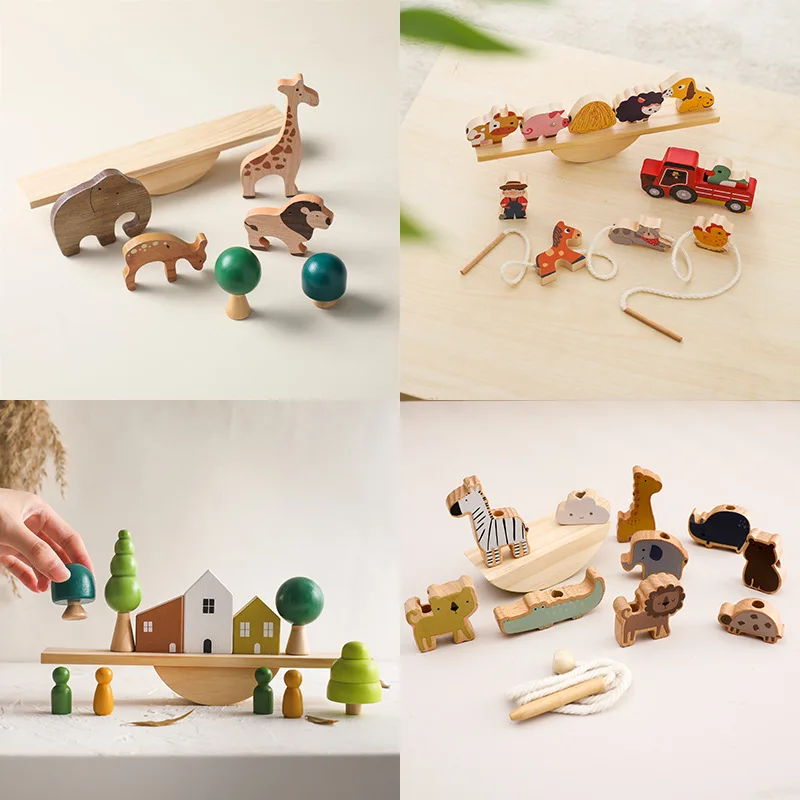 Unisex Wooden Forest Animal Threading & Seesaw Balance Toy for Preshcool Children 2-4 Years & 5-7 Years Age Range Set Supplied