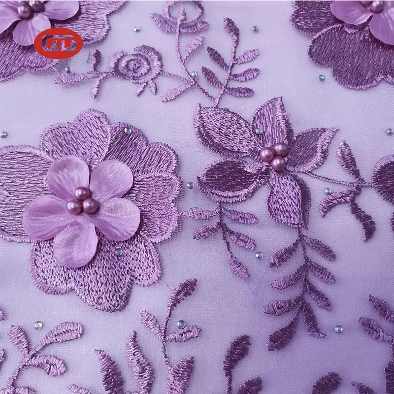 Fancy violet  Tulle Lace Embroidery Fabric with lulu for Women wedding dress