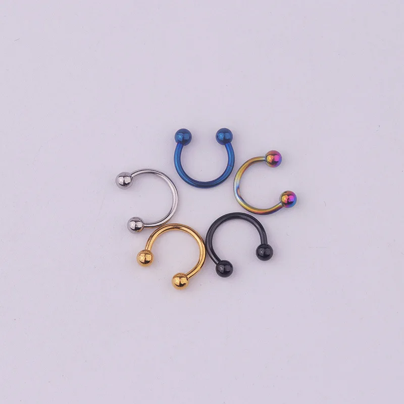 Wholesale Colorful Stainless Steel C-shaped Nose Ring Ball Horseshoe Shape Body Piercing Jewelry