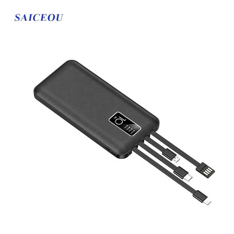 Metal Slim best seller New Oem Portable 10000mah Powerbank with four wire of micro/type-C/ip /usb