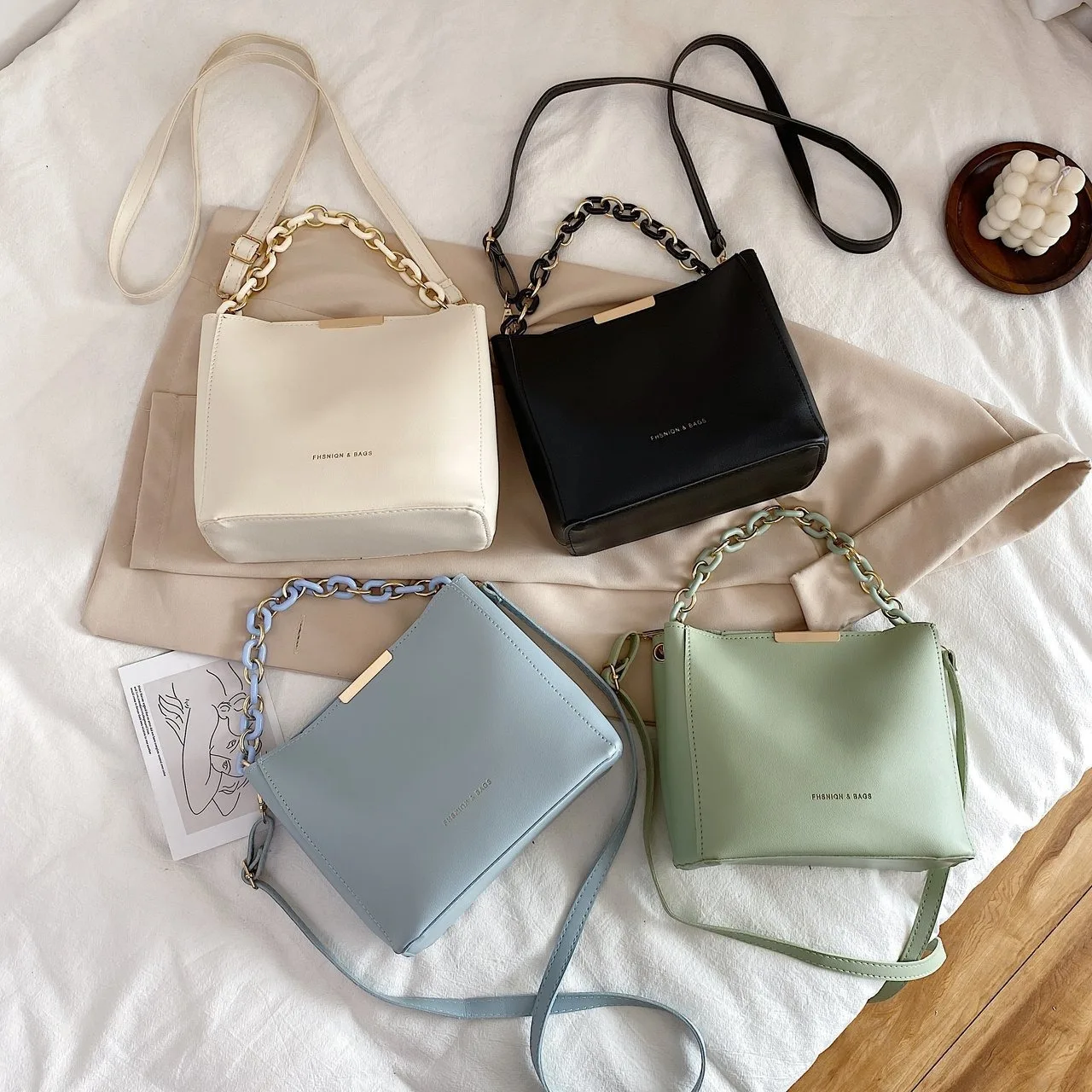 Korean Fashion Women Tote Chain Crossbody Bag Lovely Girls Single Shoulder Bucket Bag Purses for Daily Use