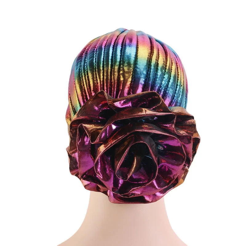 Fashion African Women Laser Hair Turbans Nigerian Female Flower Party Wedding Holographic Hair Turban