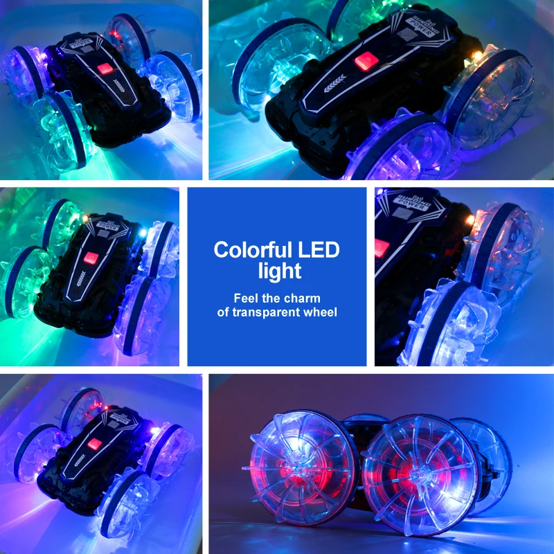Boy Grifts 2.4ghz Gesture Sensor Amphibious RC Stunt Car Toys With Light Glow Wheel Aqua Drift Remote Control Vehicle Toy