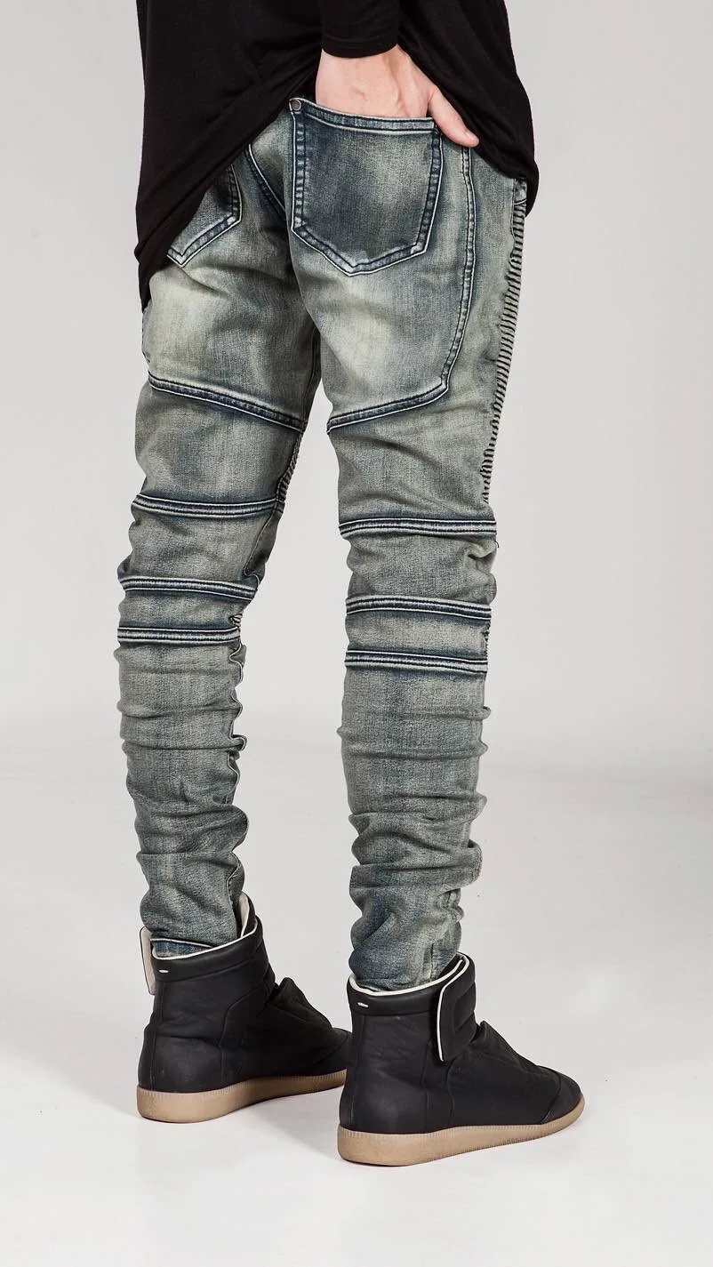 Mens Jeans Ripped Distressed Skinny Pencil Pants Solid Color Streetwear Hip Hop Clothing Denim Wholesale Pants
