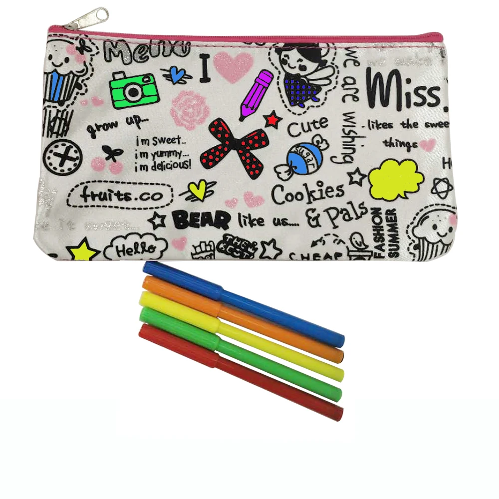 Высокое качество, дешевые изготовленные на заказ водонепроницаемый DIY каракули мешок с 5 маркеры развивающие игрушки сделать свой собственный сумка DIY сумка для раскрашивания