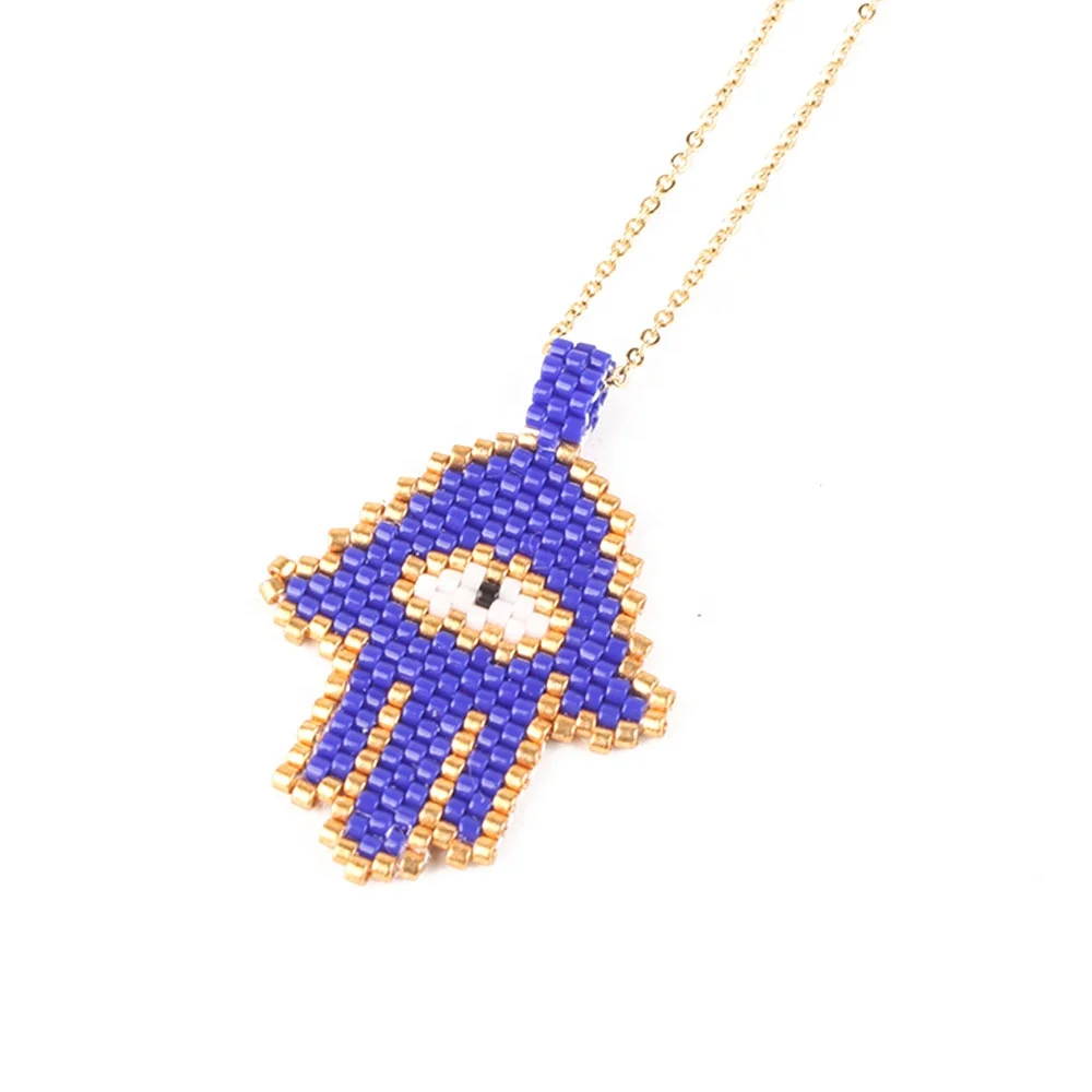 Moyamiya Fashion  Fatima hand lucky palm evil eye necklace Seed Bead hamsa jewelry necklace