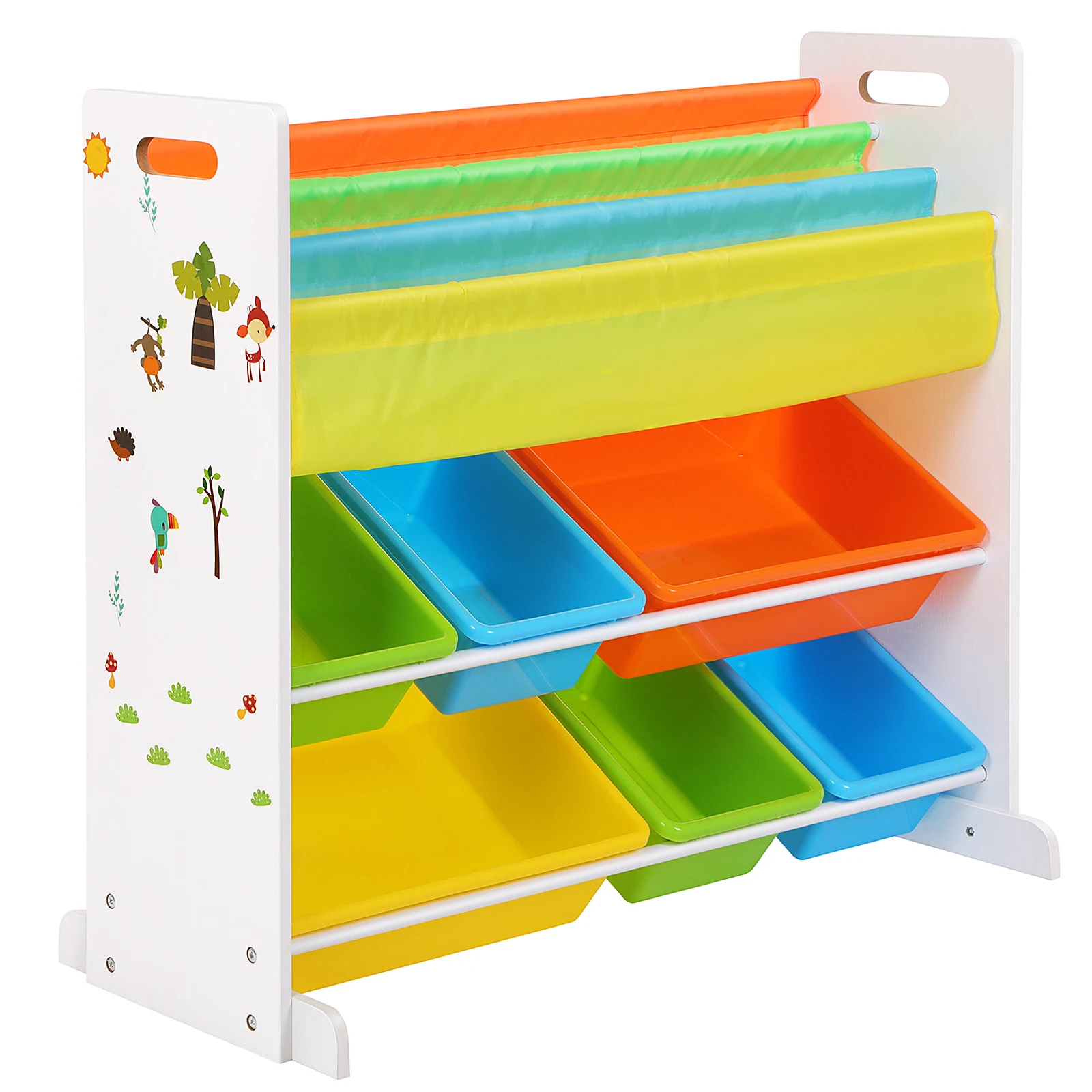 Children bedroom furniture Wooden toy shelf kids cabinet with plastic storage box for sale
